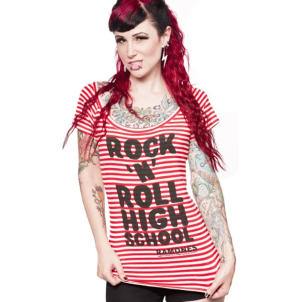 The Ramones Striped Rock 'N' Roll High School Shirt Punk Rock 1980s Music Movie